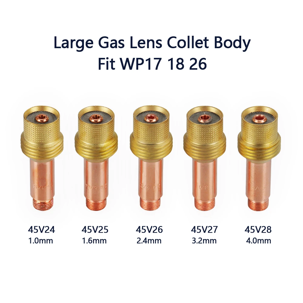 

5/10Pcs TIG Medium Gas Lens Collet Body 1.0/1.6/2.4/3.2/4.0mm 45V24 45V25 45V26 45V27 45V28 For TIG WP17/18/26 Welding Torch Kit