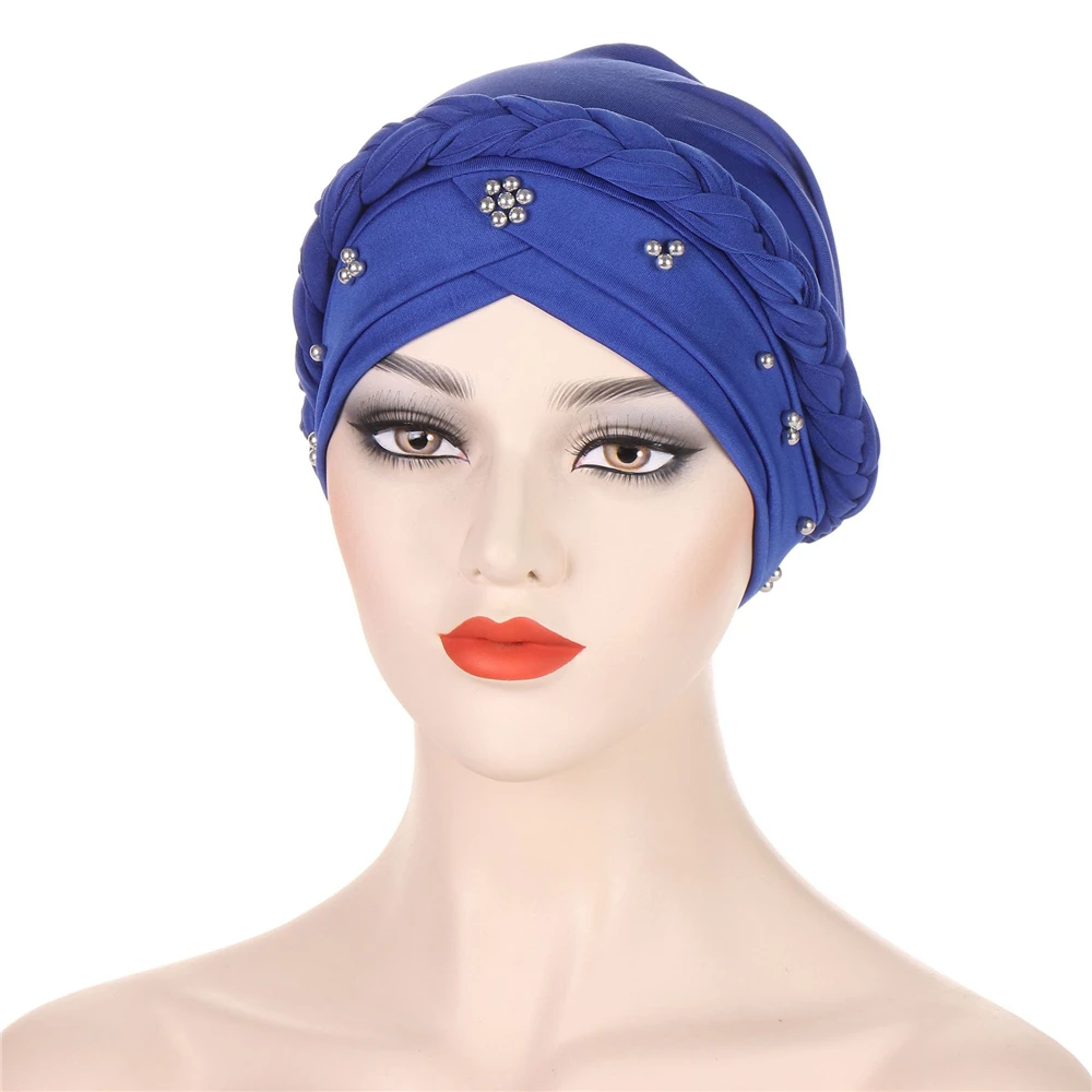 

Muslim Women Beads Braid Turban Chemo Cap Hijab Headscarf Bonnet Hat Hair Loss Cancer Hats Indian Head Wrap Cover Turbante Mujer