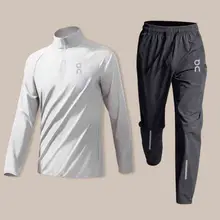 Spring New Breathable Quick Drying Stand Neck Half Zipper Sports Training Set Men Solid Pullover Long Sleeved Top Casual Pants