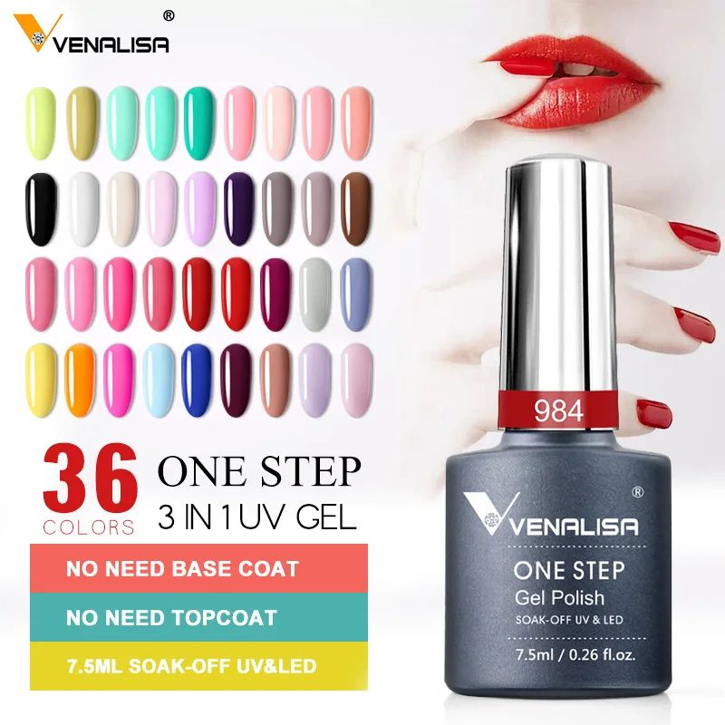 

Venalisa 7.5ml One Step Gel Polish 36 Colors Varnish No Need Top Coat Base Coat Fast Dry 3 in 1 Soak Off UV LED Gel Nail Polish