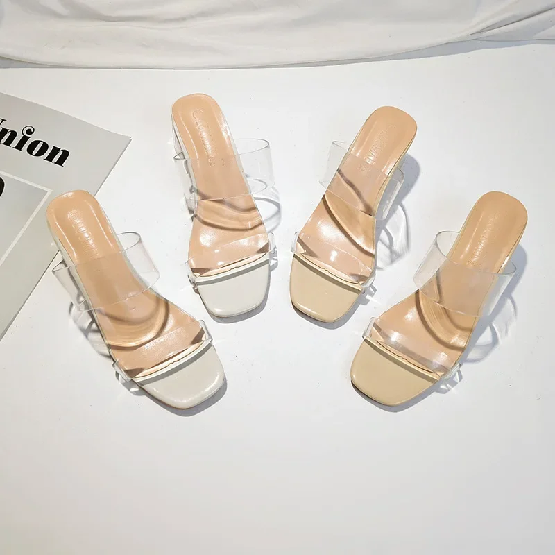 

Summer Women Pumps Sandals PVC Jelly Slippers Open Toe High Heels Women Transparent Perspex Slippers Shoes Heel Clear Sandals