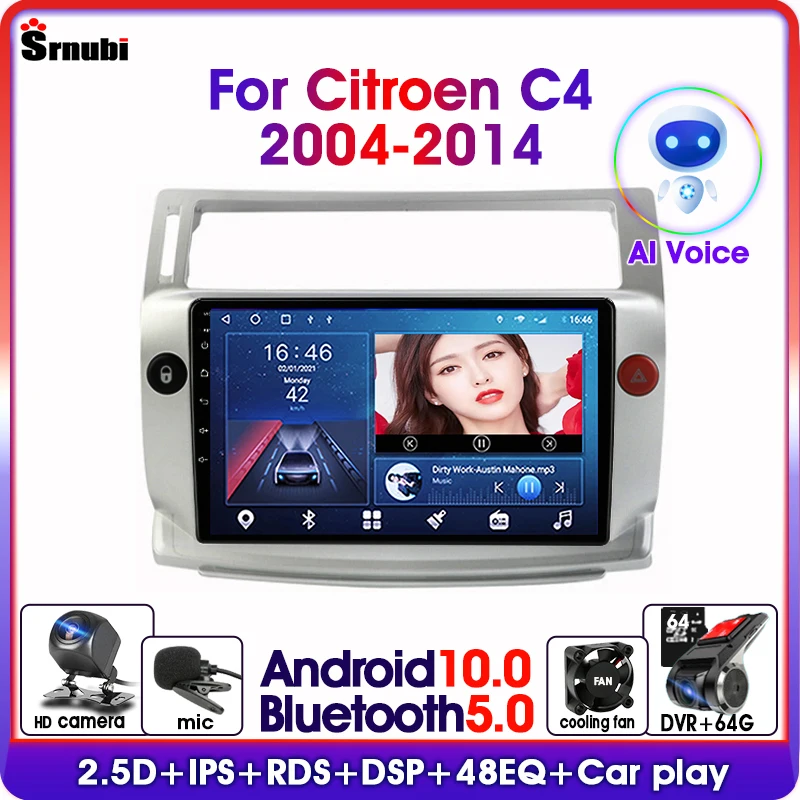 Автомагнитола 2 Din на Android 10 с голосовым ИИ-интерфейсом для Citroen C4 C-Triumph C-four 2004-2014 |