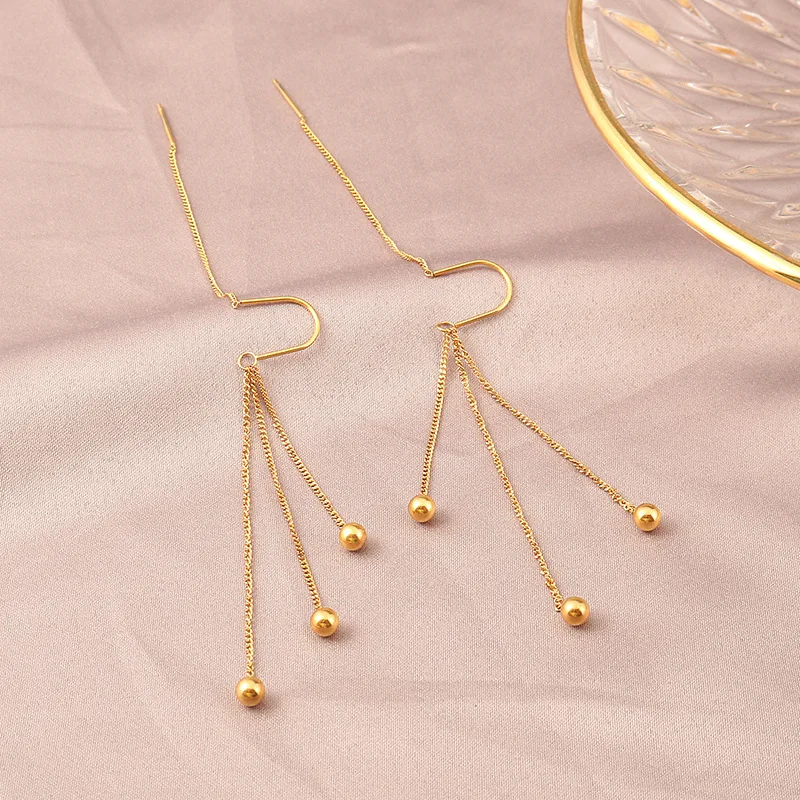 Charm Gold Color Stainless Steel Ball Long Drop Dangle Earrings for Women Exquisite Trendy Bride Ear Line Jewelry Gift Colorfast 4 Mallzona Sa59c9c5e2cf3418c94c3a8afc9d51181H Charm Gold Color Stainless Steel Ball Long Drop Dangle Earrings for Women Exquisite Trendy Bride Ear Line Jewelry Gift Colorfast Mallzona