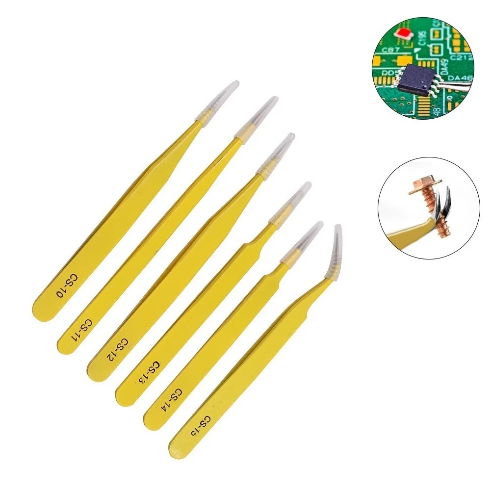 1pc 6in1 Stainless Steel Tweezers For Mobile Phone Repair Tool Curved Tip Precision Anti-Static Tweezers Electronics Repair Tool
1pc 6in1 Stainless Steel Tweezers For Mobile Phone Repair Tool Curved Tip Precision Anti-Static Tweezers Electronics Repair Tool