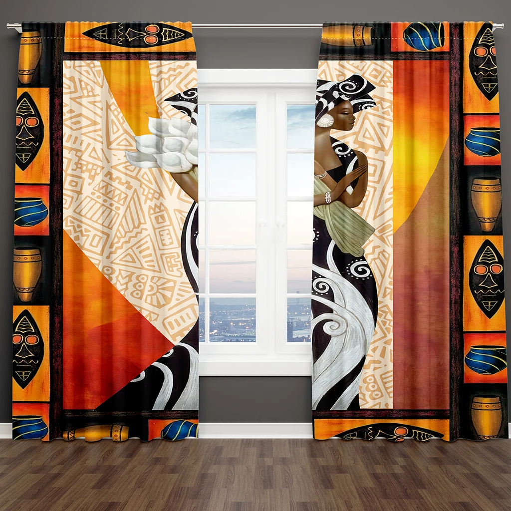 Modern Cheap Elegant African Black Woman Print 2 Pieces Thin Shading Polyester Drapes Curtain For Home Living Room Bedroom Hook 
Modern Cheap Elegant African Black Woman Print 2 Pieces Thin Shading Polyester Drapes Curtain For Home Living Room Bedroom Hook