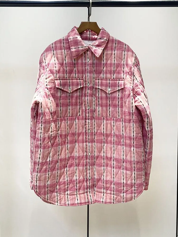 Women Coat Pink Plaid Turn Down Collar Single Breasted Long Sleeve Female Autumn Winter 2023 Jacket
Women Coat Pink Plaid Turn Down Collar Single Breasted Long Sleeve Female Autumn Winter 2023 Jacket