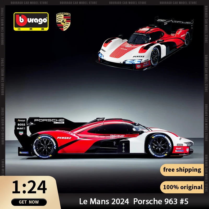 

2024 New Le Mans Rally 1:24 Porsche 963 #5 Racing Car Model Champion Bburago Genuine Authorization Alloy Luxury Vehicle Gift