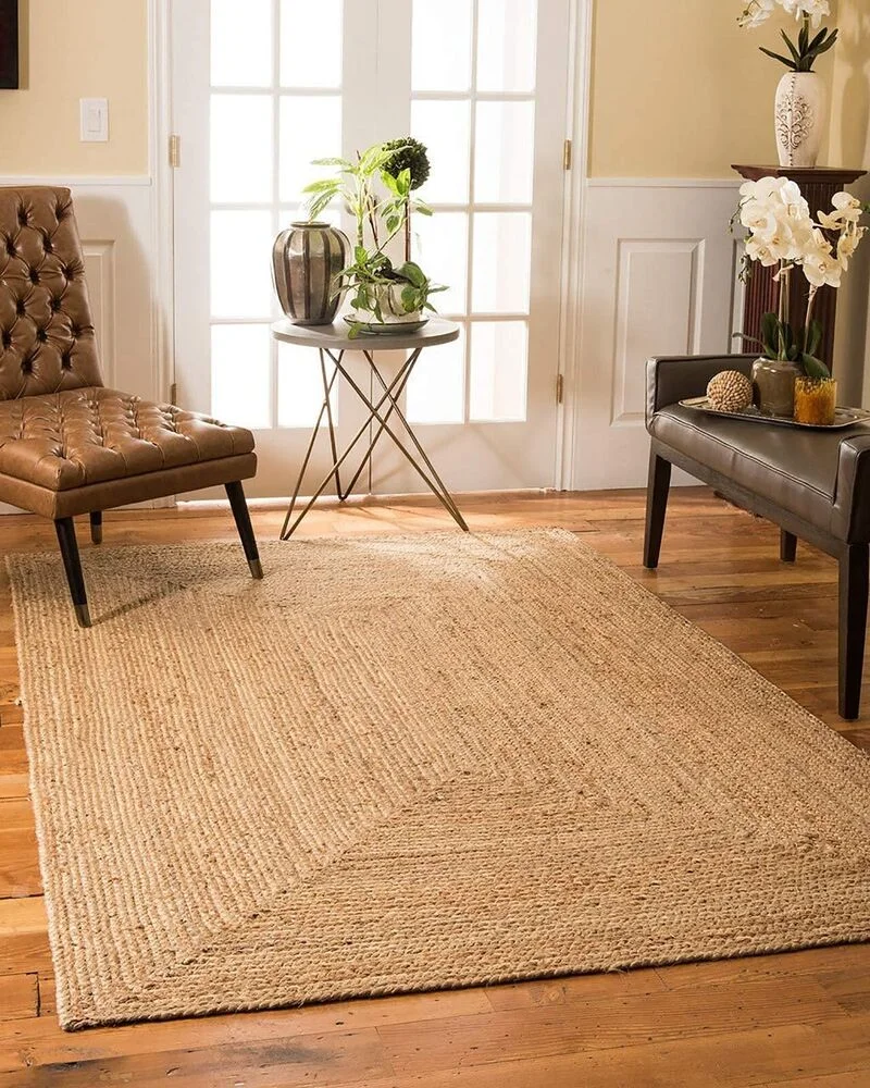 

Hand Made Carpets for Living Room Jute Area Rug Braided Natural In Solid Tan Beige Color Stair Runner home Bedroom Decor