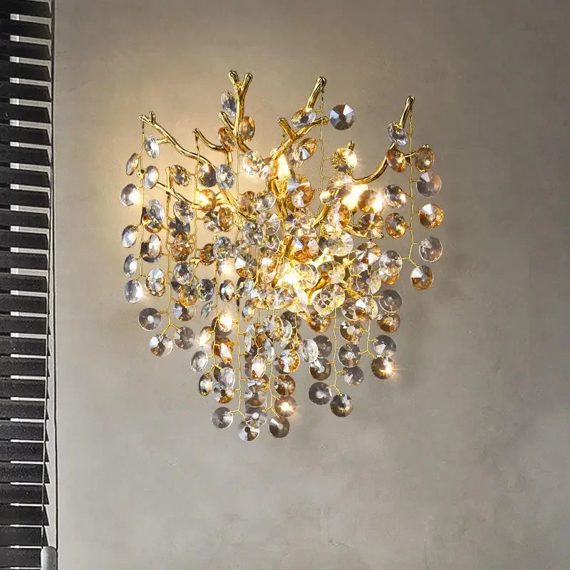 

Золотая Хрустальная настенная лампа, роскошная прикроватная лампа для гостиной, спальни, современное освещение коридора