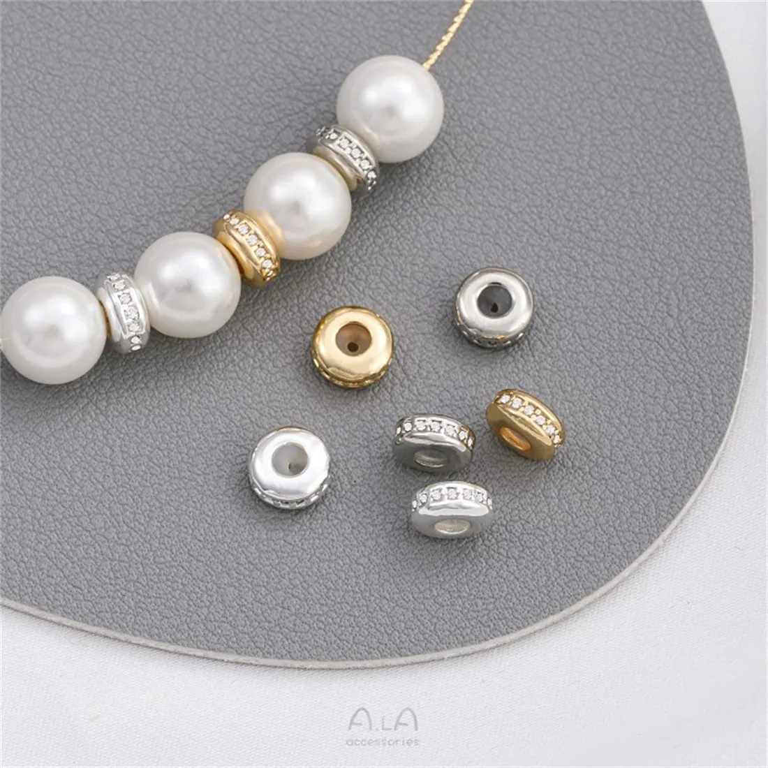

14K Gold Coated Zirconium Stone Stopper Silicone Adjustment Bead Positioning Spacer Bead DIY Wheel Flat Bead Chain Accessory