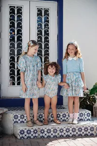 AS 2024 Summer Blue Shabbos collection sister and brother matching clothing 100% cotton floral and knitted kids clothes