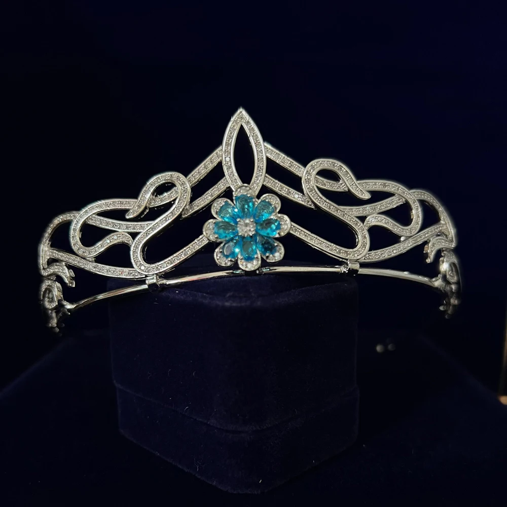 

Luxurious Sky Blue Zircon Brides Tiaras Crowns Crystal Bridal Hairbands Wedding Hair Accessories Evening Headwear Gifts