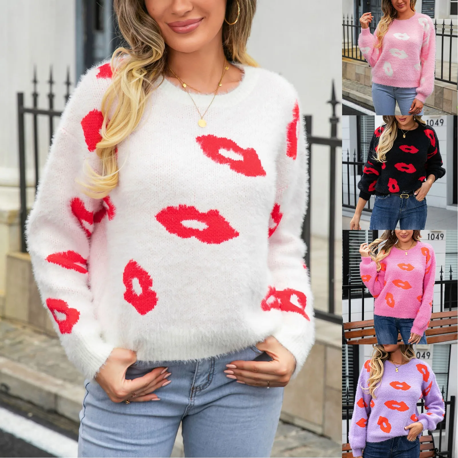 Oversized Sweaters for Women Women Autumn And Winter Lip Print Valentine'S Day Heart Sweater Round Neck Knitting Pullover
Oversized Sweaters for Women Women Autumn And Winter Lip Print Valentine'S Day Heart Sweater Round Neck Knitting Pullover