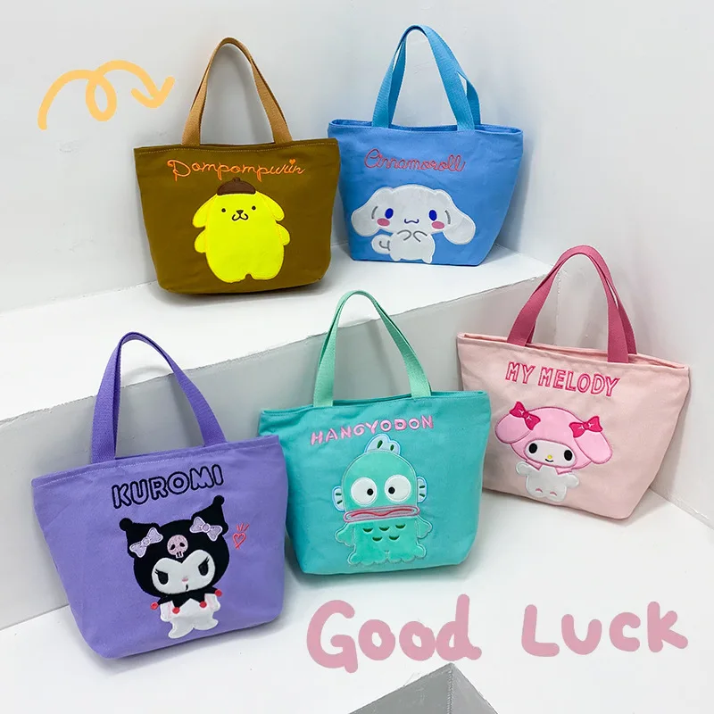 

Kawaii Anime Sanrio Cinnamoroll My Melody Kuromi Large Capacity Canvas Cosmetic Bag Cartoon Portable Travel Toiletry Storage Bag