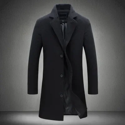 

Autumn Winter Fashion Men's Woolen Coats Solid Color Single Breasted Lapel Long Coat Jacket Casual Overcoat Plus Size 5 Colors
