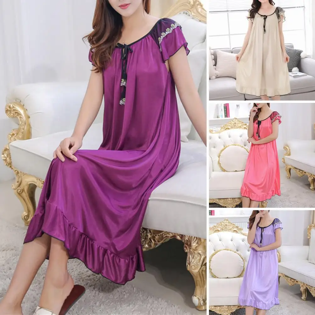 

Beautiful Night Dress Front Hollow Anti-pilling Skin-touching Sleeping Dress Loungewear