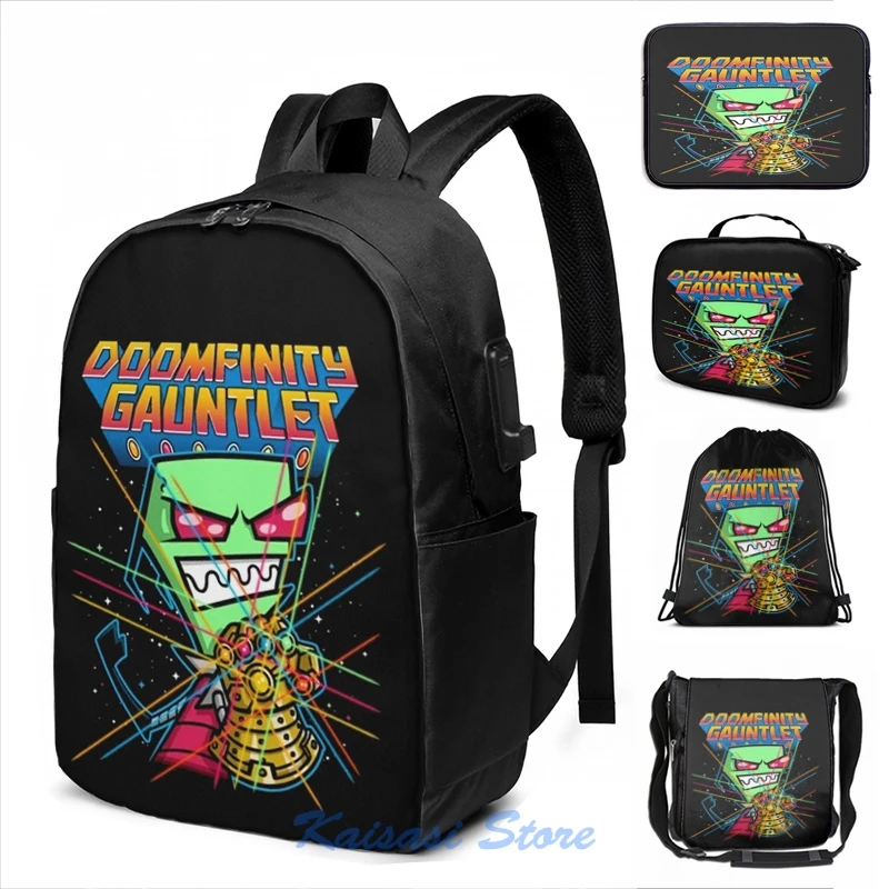 Забавный графический принт Invader Zim Doomfinity Gaunlet USB зарядка Рюкзак Мужские школьные
