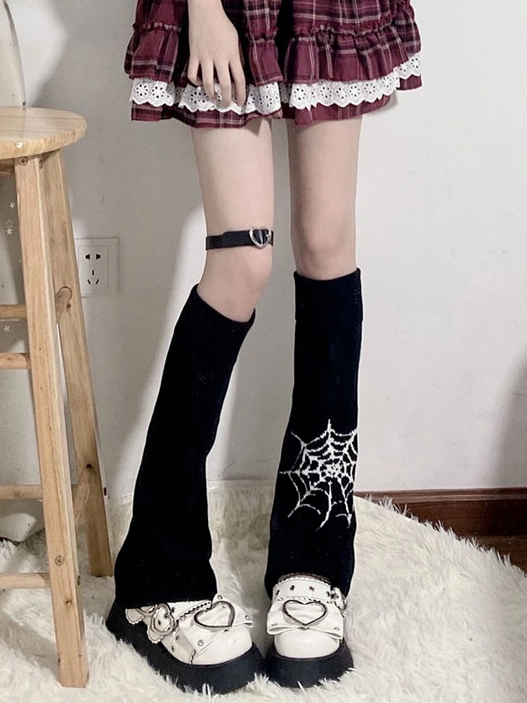 

Y2k Girl Japan Harajuku Leg Warmers Gothic Black Lady Knit Leg Warmer Korean Fashion Woman Flared Beautiful Leg Warm Sock Cover