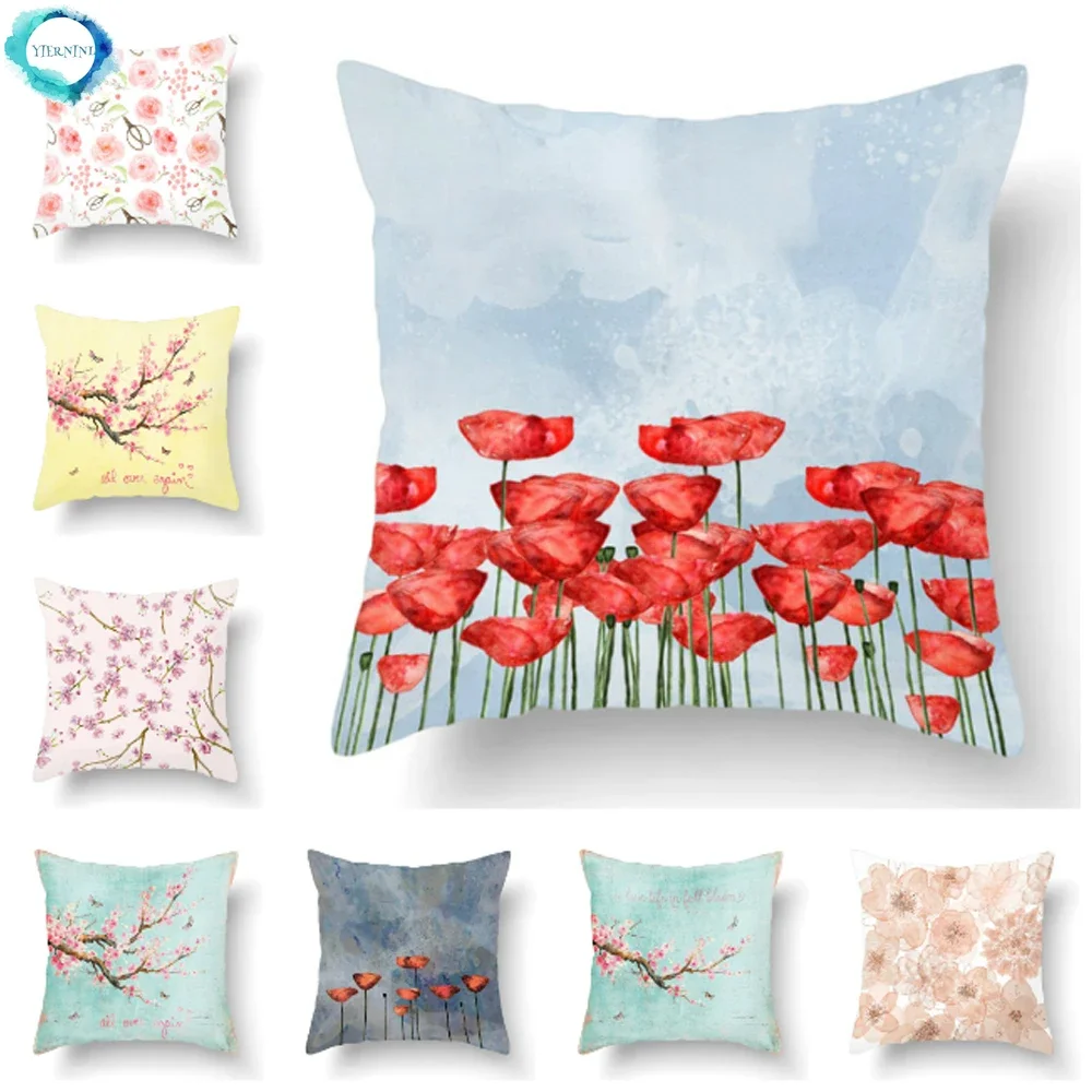 

Flower Floral Printed Polyester Decorative Cushion Cover Plant Throw Pillow Cover Home Decor Pillowcase Funda Cojin for Bed Sofa