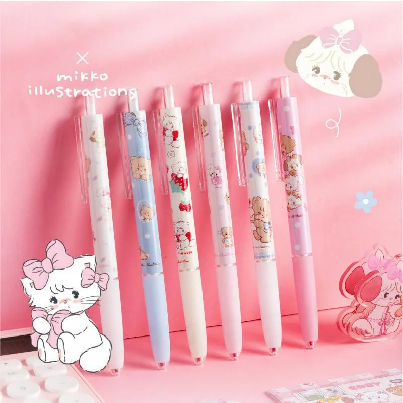 

6Pcs New Kawaii Cute Mikko Pen 0.5MM Quick Drying Neutral Pen Cs Pen Tip Brush Question Pen Birthday Gifts Girlfriend Gifts