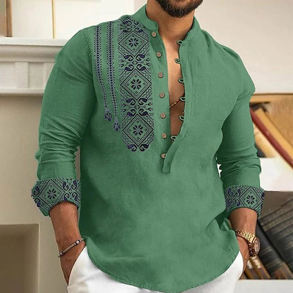 Spring Autumn Men's Long Sleeve Shirt Casual Stand Collar Button Blouse Loose Henley V-Neck Beach Shirts Tops Men Clothing
Spring Autumn Men's Long Sleeve Shirt Casual Stand Collar Button Blouse Loose Henley V-Neck Beach Shirts Tops Men Clothing