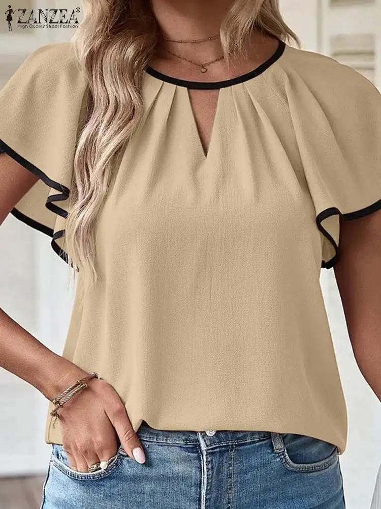 2023 ZANZEA Summer Female Fashion Blouse Casual Short Sleeve Ruffles Tops Vintage Solid Shirt Woman OL Work Blusas Oversized
2023 ZANZEA Summer Female Fashion Blouse Casual Short Sleeve Ruffles Tops Vintage Solid Shirt Woman OL Work Blusas Oversized
