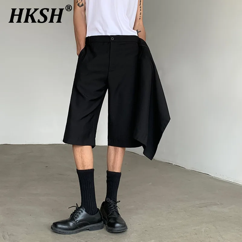 

HKSH Spring Summer New Men's Tide Dark Layered Suit Shorts Loose Patchwork Punk Women's Chic Fashion Capris Streetwear HK0963