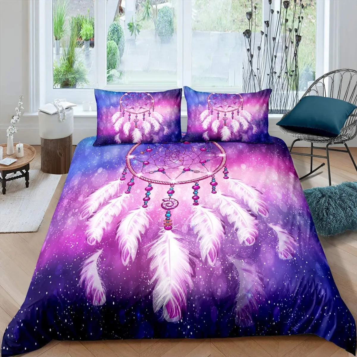 

Dream Catcher Duvet Cover Dream Catcher Galaxy Bedding Set Boho Feather Comforter Cover Indian Tribal Soft Polyester Quilt Cover