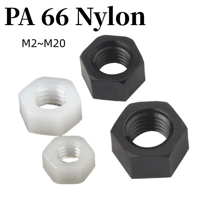 

5-100pcs M2 M2.5 M3 M4 M5 M6 M8 M10 M12 M14 M16 M18 M20 White/Black Plastic Nylon Hex Hexagon Nut DIN934