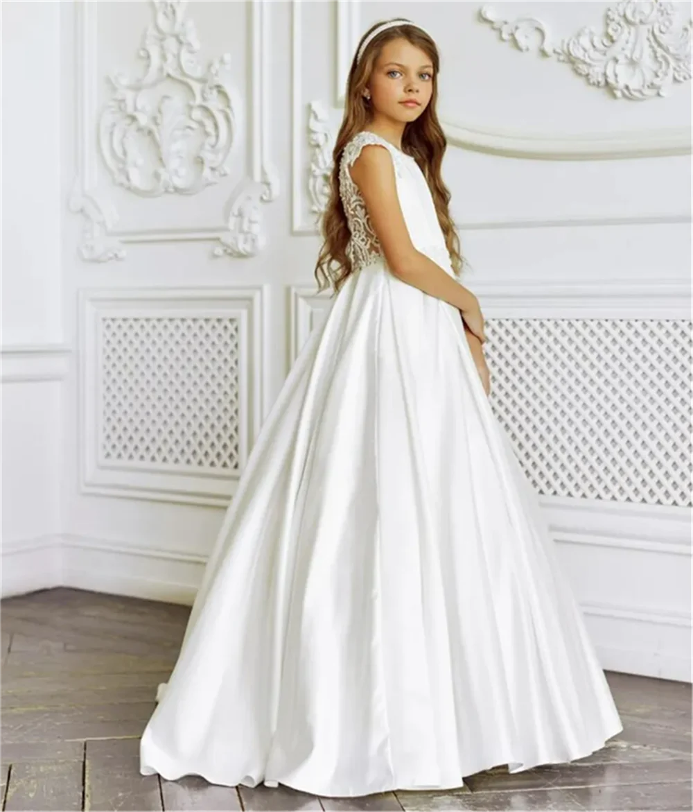 White Satin Lace Flower Girl Dress SleevelessWedding Elegant Flower Child's First Princess Eucharist Birthday Party Customize
White Satin Lace Flower Girl Dress SleevelessWedding Elegant Flower Child's First Princess Eucharist Birthday Party Customize