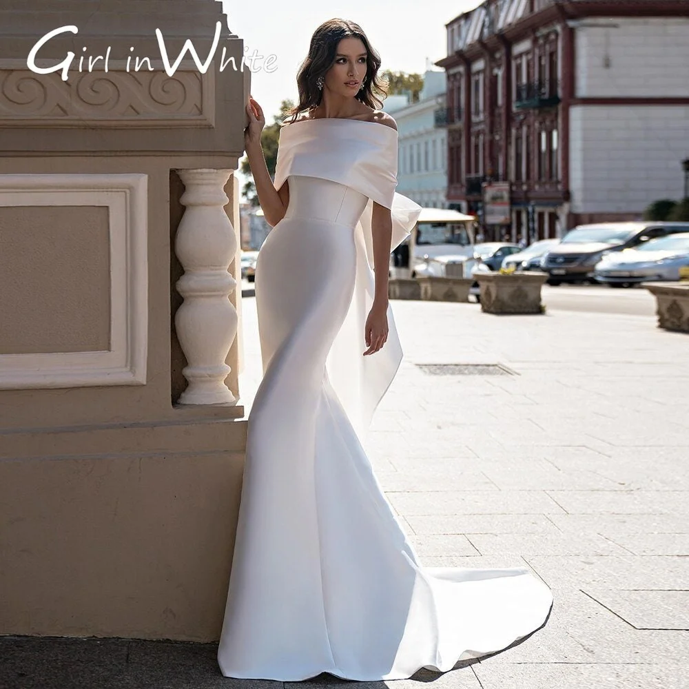 Mermaid Wedding Dresses Bride Gowns Strapless Neck Off Shoulder Bow Satin Backless Vestido De Noiva Short Sleeves Robe De Mariée
Mermaid Wedding Dresses Bride Gowns Strapless Neck Off Shoulder Bow Satin Backless Vestido De Noiva Short Sleeves Robe De Mariée