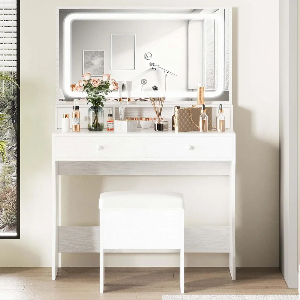 IRONCK Vanity Desk Set with LED Lighted Mirror & Power Outlet, Makeup Vanity Table with 4 Drawers,Storage Bench
IRONCK Vanity Desk Set with LED Lighted Mirror & Power Outlet, Makeup Vanity Table with 4 Drawers,Storage Bench