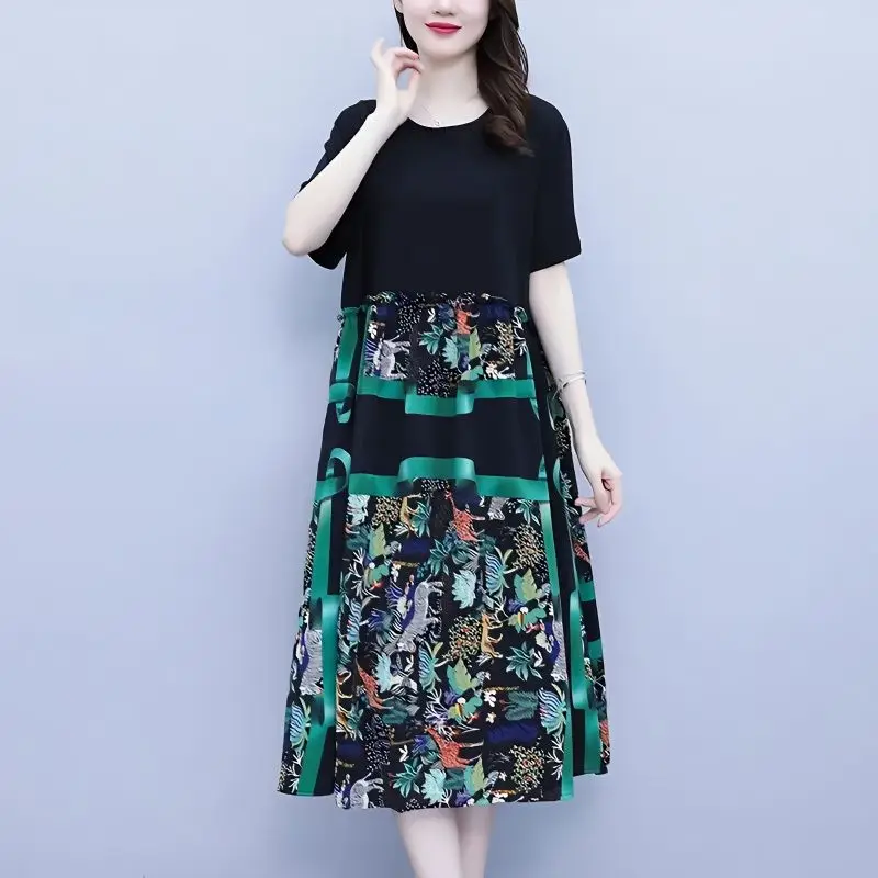 All-match Solid Color With Pockets Short Sleeve Fashion Summer Clothes for Women O-Neck Patchwork Printing Loose Straight Dress
All-match Solid Color With Pockets Short Sleeve Fashion Summer Clothes for Women O-Neck Patchwork Printing Loose Straight Dress