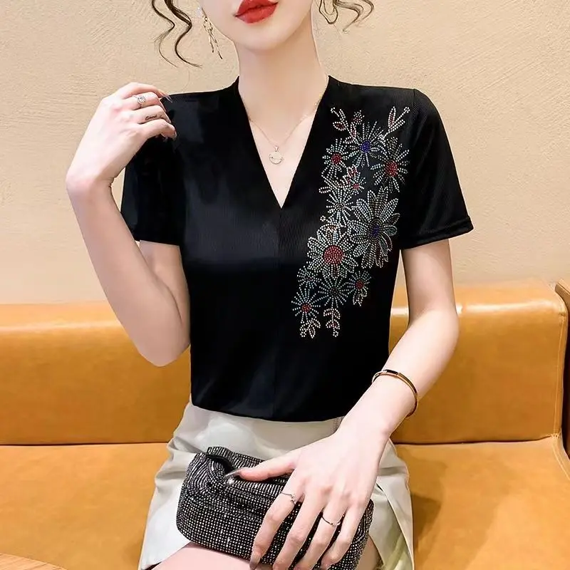2024 New Solid Women's Clothing Short Sleeve Tops Ladies Simplicity Interior Lapping Summer O-neck Diamonds Pullovers T-Shirts
2024 New Solid Women's Clothing Short Sleeve Tops Ladies Simplicity Interior Lapping Summer O-neck Diamonds Pullovers T-Shirts