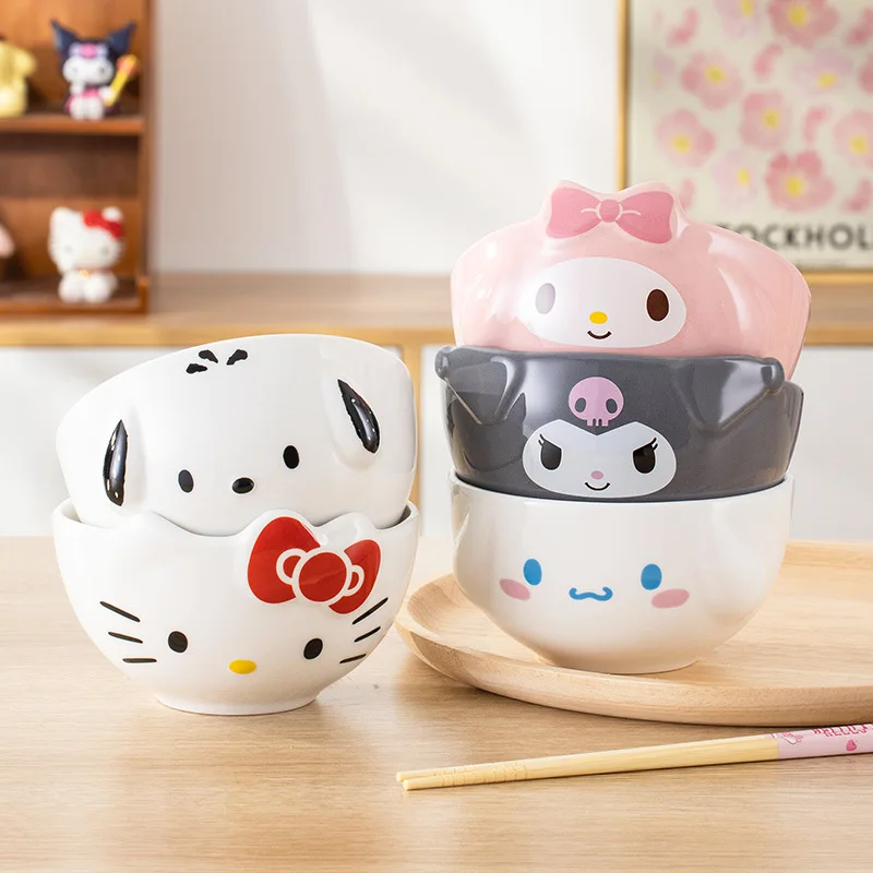 

Kawaii Sanrio хобби из аниме Kuromi Cinnamoroll Hello Kitty My Melody мультяшная керамическая миска для завтрака детская миска для еды