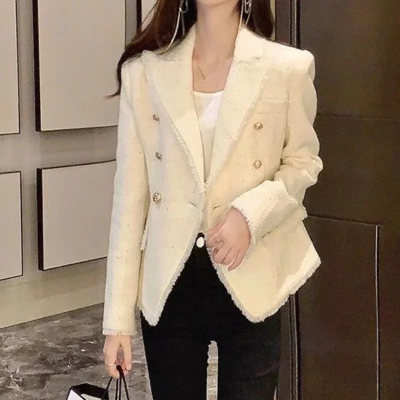 

Clothes Blazer Woman Wool & Blend Jacket Tweed Coats for Women Outerwears Short White Bring Korean Popular American Fashion Crop