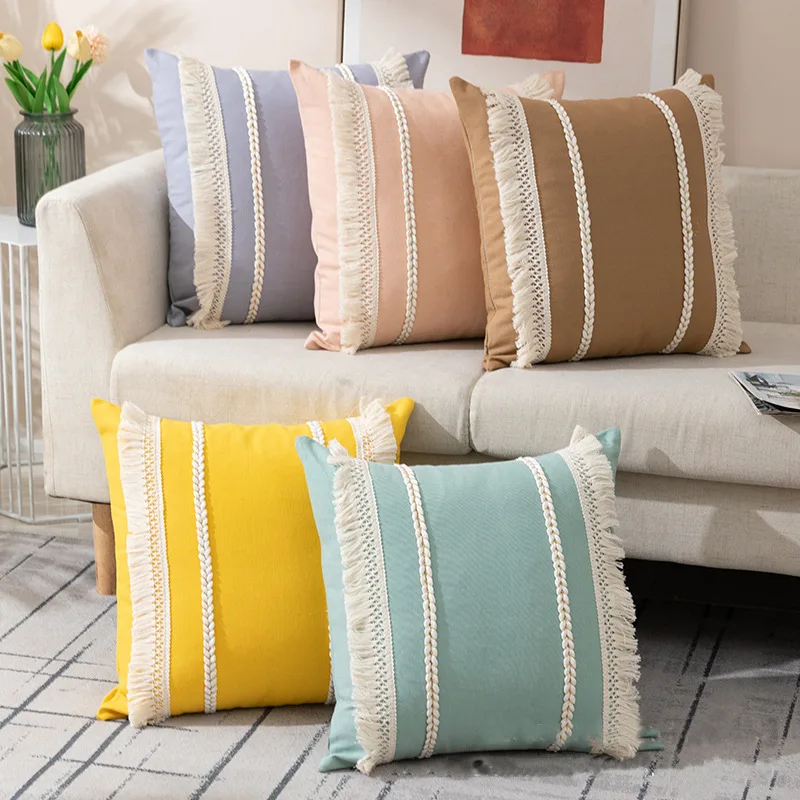 

New Bohemian Tassel Throw Pillows Covers Decorative with Waist Chair Cushion Cover Sofa Pillowcase Woven Headrest Home Decor
