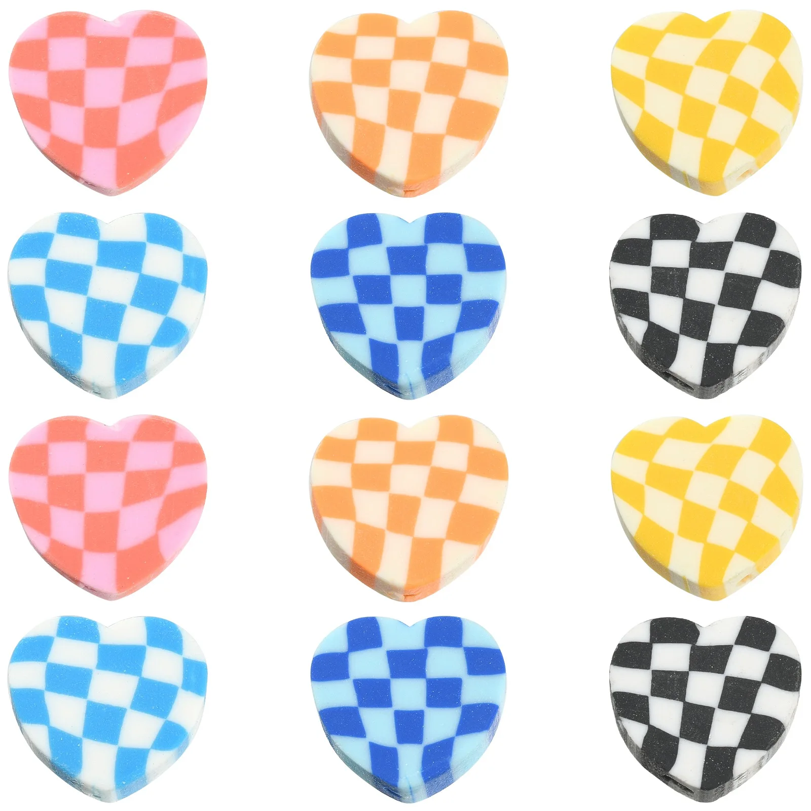 

Бусины из полимерной глины ручной работы в форме сердца, 180 шт., 6 цветов, 10 мм, цветные бусины в форме сердца с клетчатым узором для изготовления браслетов, ювелирных изделий