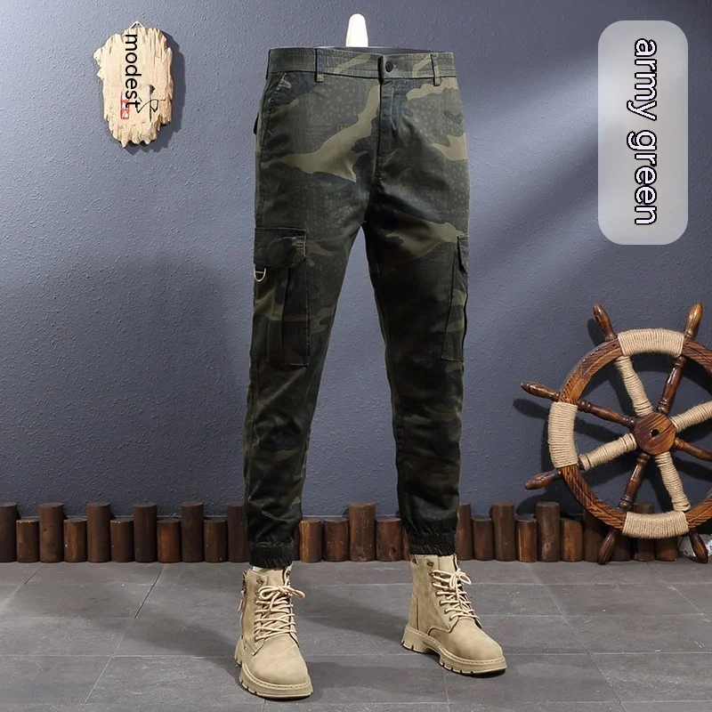 

Desert Jungle Camouflage Outdoor Overalls Men's 2024 Adventure Mountaineering Trousers Slim-Fitting Ankle-Tied Casual Pants