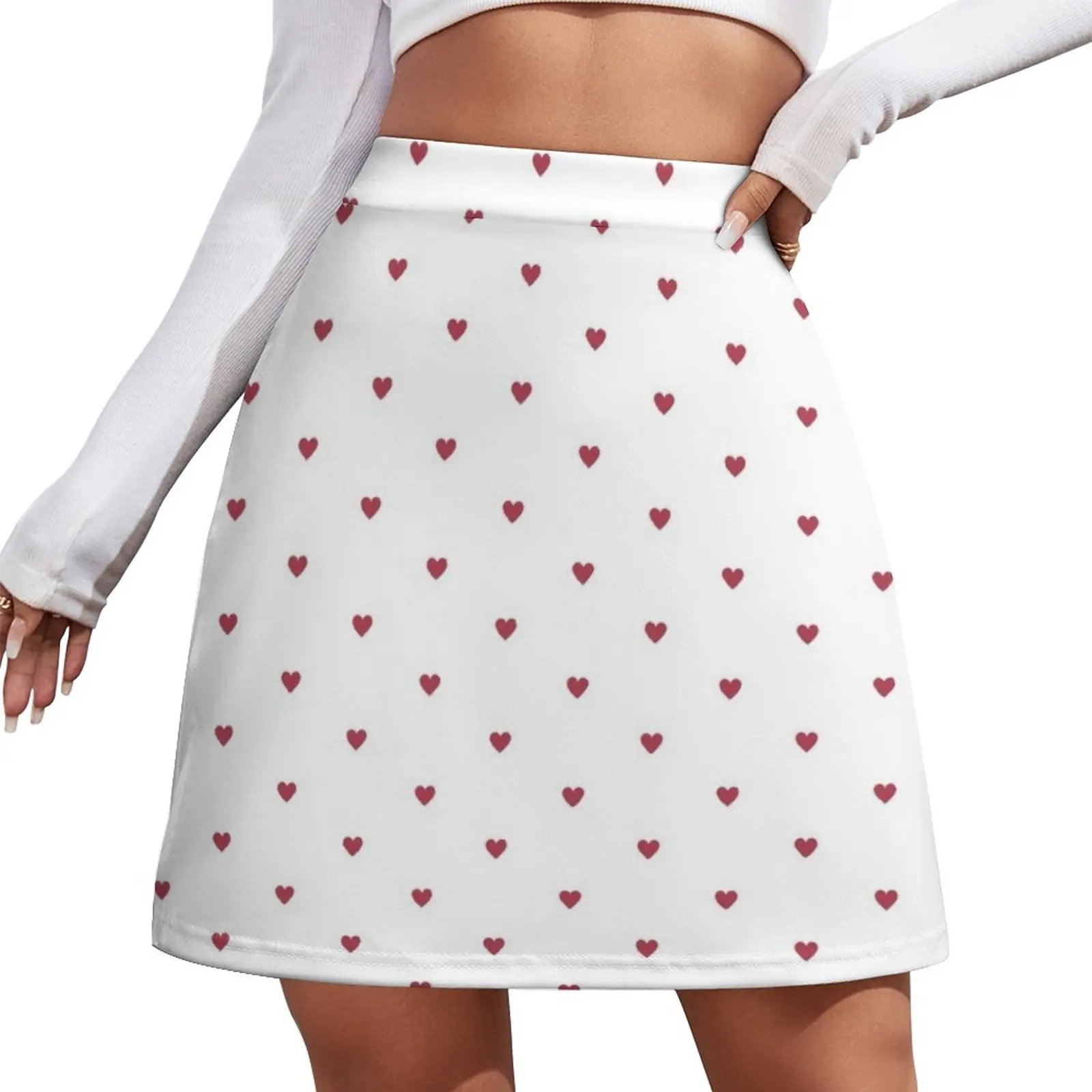 

Атласная мини-юбка с рисунком «Красное сердце» на белом фоне, платья, Милая одежда, женские стильные юбки