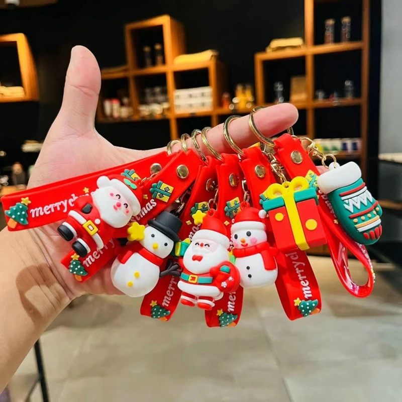 

Christmas Keychain Cute Cartoon Santa Claus Elk Pendant Doll Keyring Backpack Bags Ornaments Xmas New Year Key Chains Gifts