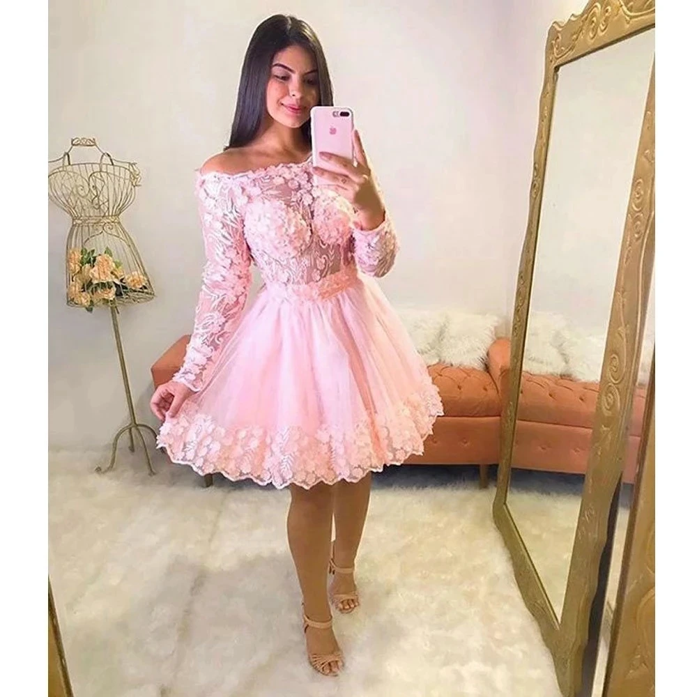 ANGELSBRIDEP Pink Short Homecoming Dresses Long Sleeves Appliques 3D Flowers Prom Mini Party Graudation Cocktail Gowns Cheap
ANGELSBRIDEP Pink Short Homecoming Dresses Long Sleeves Appliques 3D Flowers Prom Mini Party Graudation Cocktail Gowns Cheap