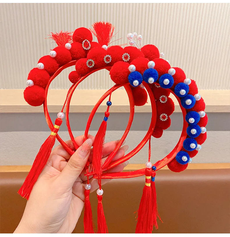 

Chinese style red children's New Year headband cute lion awakening ancient style funny twist stick cartoon hairpin hairband