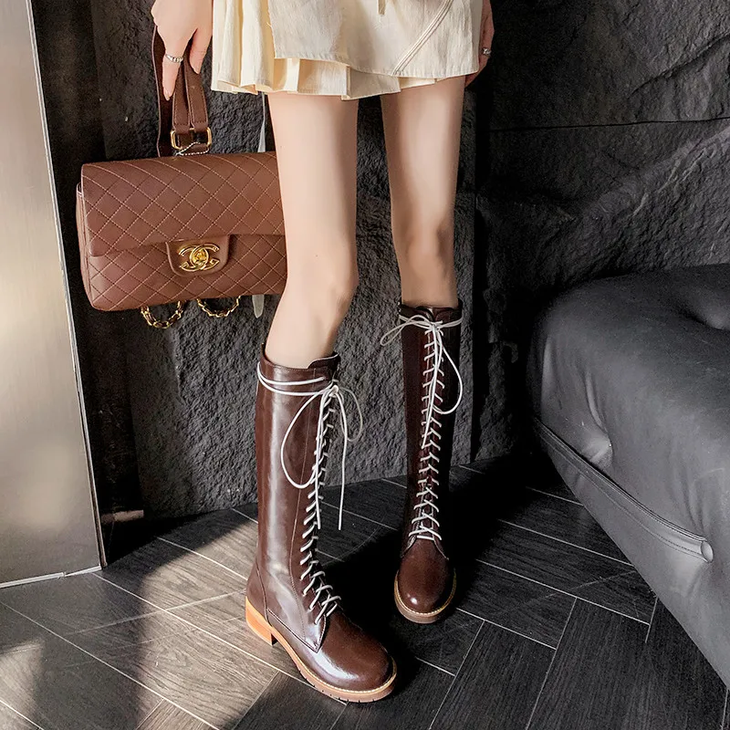 MKKHOU Fashion Knee Length Boots Women's New High Quality Genuine Leather Round Head Lace up Leather Boots Modern Long Boots
MKKHOU Fashion Knee Length Boots Women's New High Quality Genuine Leather Round Head Lace up Leather Boots Modern Long Boots
