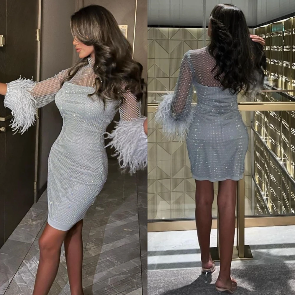 Fashion Sparkle High Collar Sheath Mini Prom Dress Formal Ocassion Gown Feathers Satin prom dress for black girls فساتين
Fashion Sparkle High Collar Sheath Mini Prom Dress Formal Ocassion Gown Feathers Satin prom dress for black girls فساتين