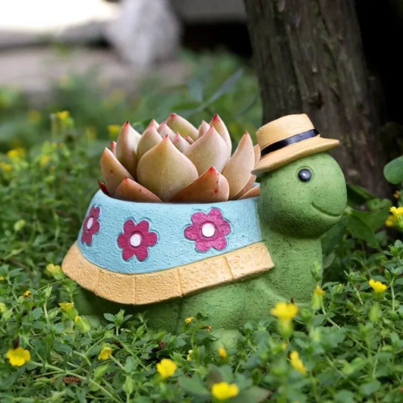 

1pc Cute With Drainage Hole Turtle Planter Turtle Flowerpot Garden Decor Succulent Flower Pot Desk Ornament