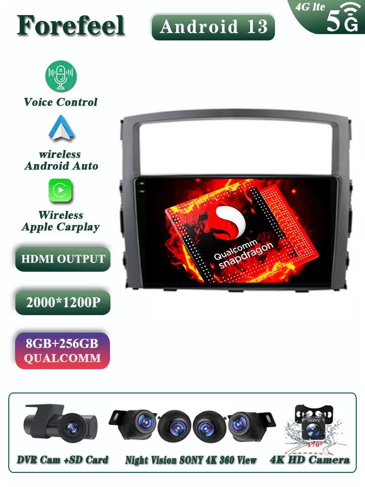 

NO 2Din Carplay For Mitsubishi Pajero 4 V80 V90 2006-2014 4G Android 13 Car Stereo Radio Multimedia Video Player Navigation GPS