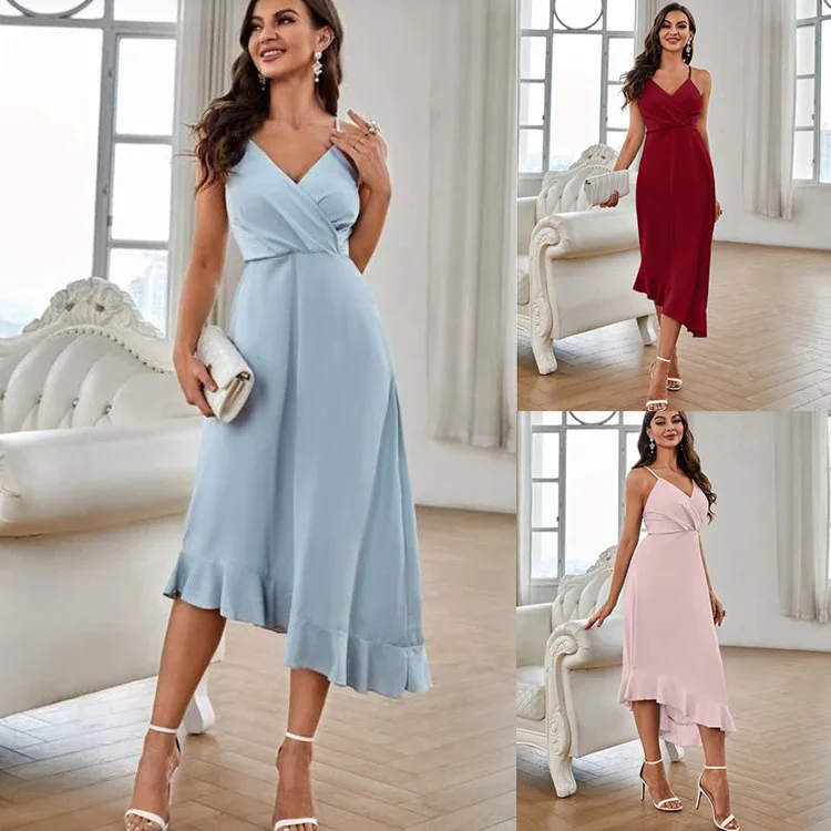 SKMY Clothes For Women Solid Color Spaghetti Strap V-Neck Midi Dress 2023 Autumn Winter Elegant Ruffle Slim Evening Party Dress
SKMY Clothes For Women Solid Color Spaghetti Strap V-Neck Midi Dress 2023 Autumn Winter Elegant Ruffle Slim Evening Party Dress
