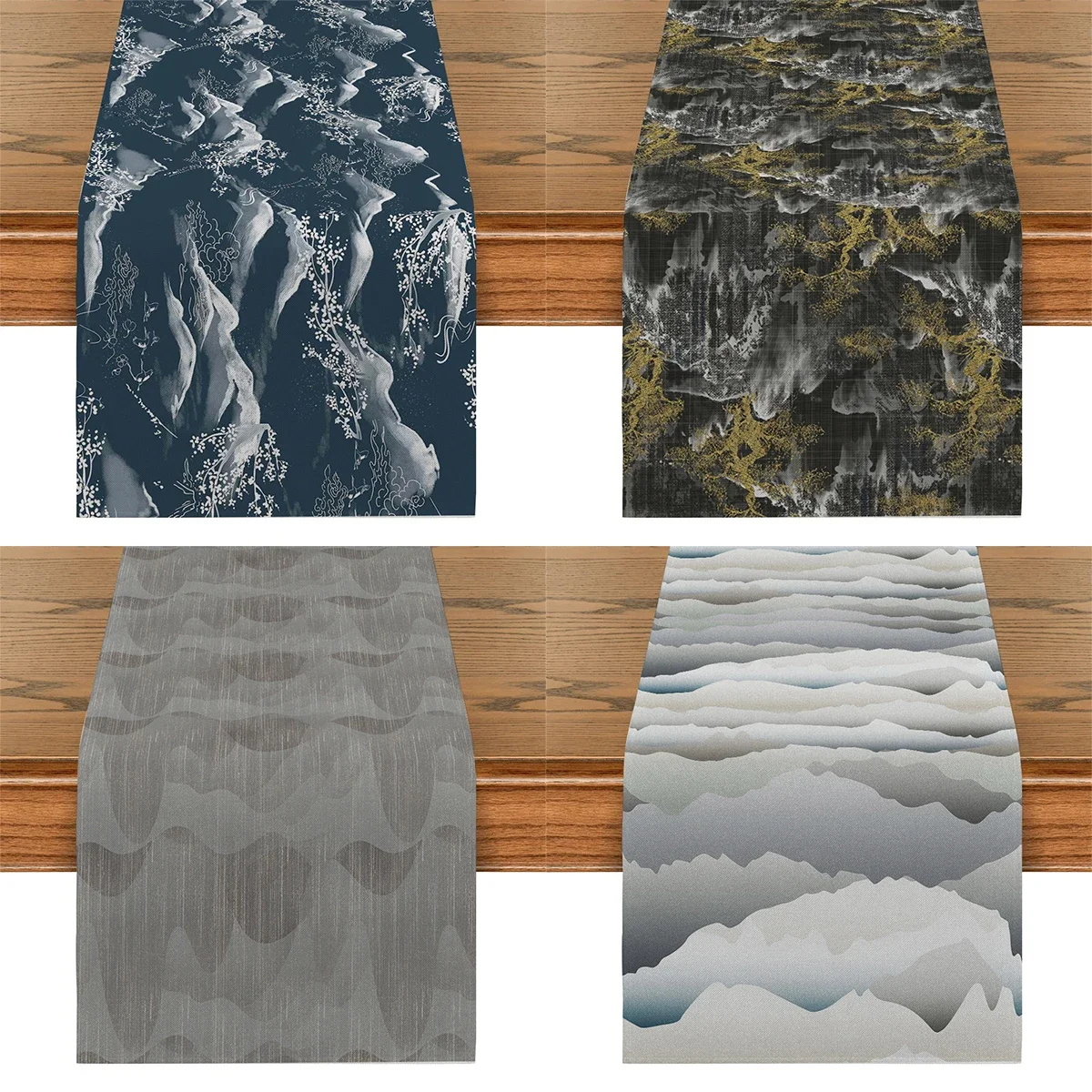 

Mountain Cloud Table Flag Marble Textured Table Runner Modern Art Flower Holiday Party Home Kitchen Tables Aesthetically Decor