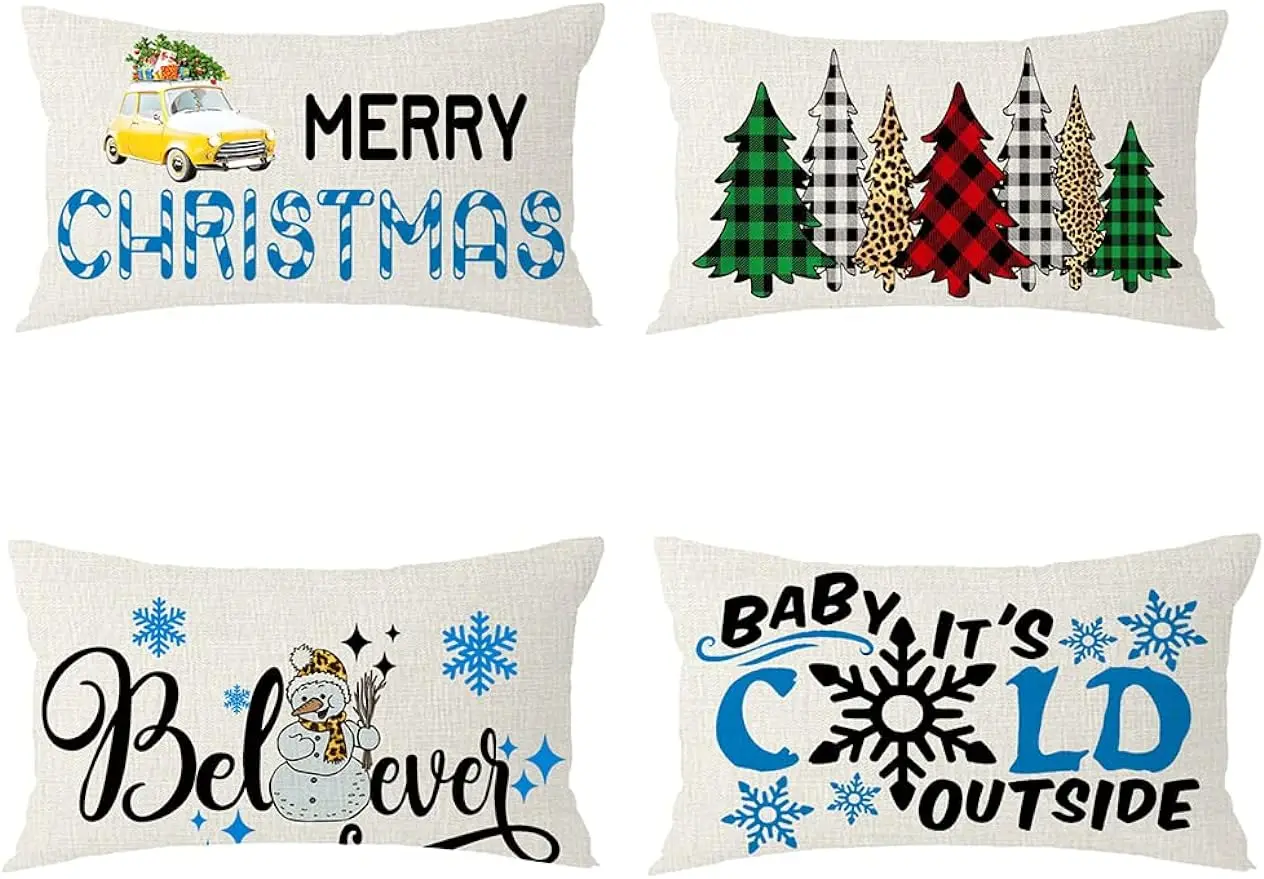 

Merry Christmas Snowflake Tree Linen Waist Pillowcase Decoration Pillowcase Pillowcase Bed Sofa Office Family Birthday 30X50cm